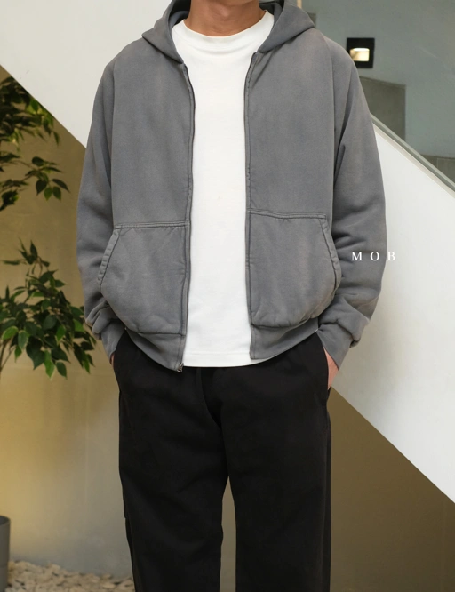 Image of [FAST PRE-ORDER] YZHOD03005 Yeezy x Gap Full Zipper Boxy Hoodie Poetic Grey