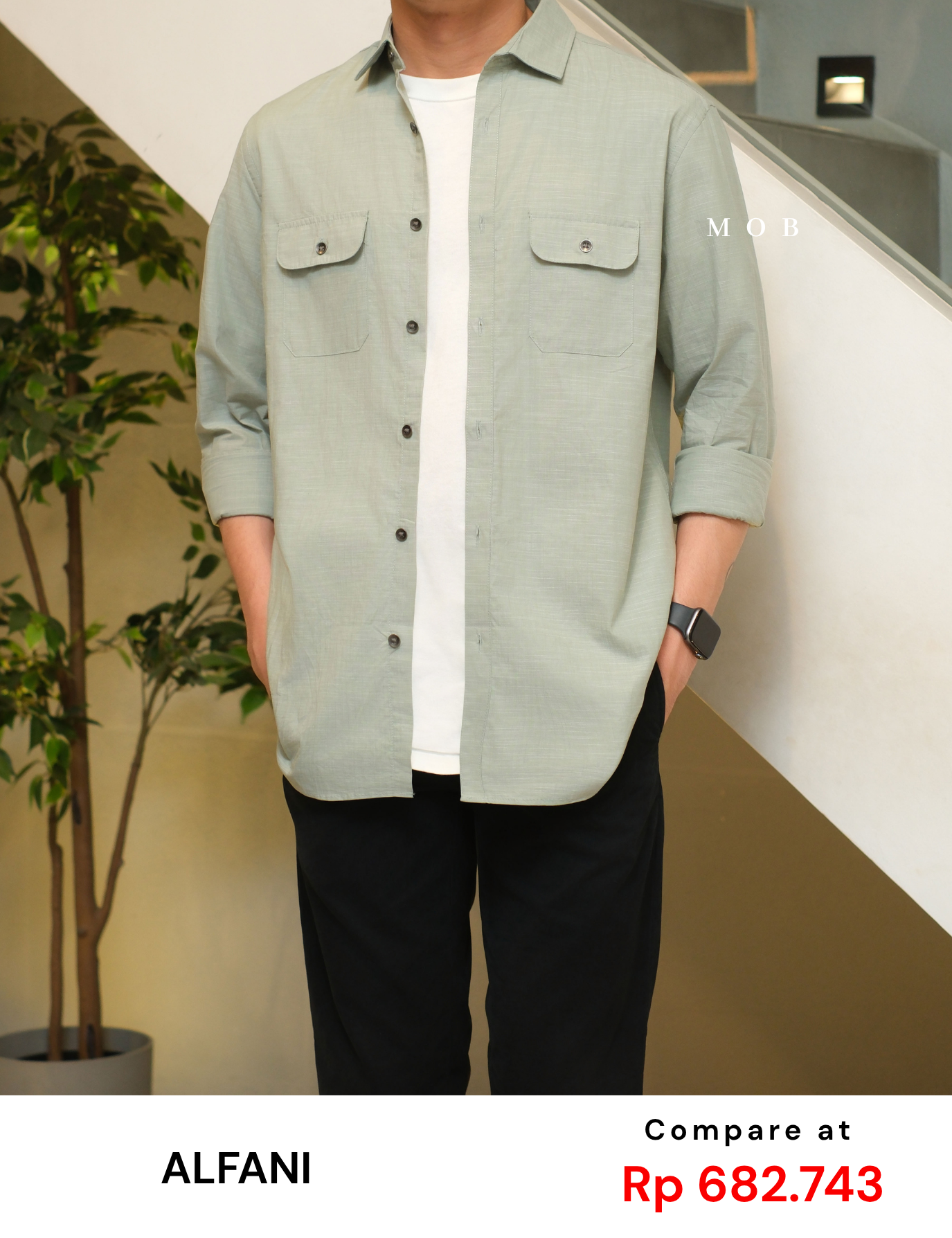 AFLSS01002H Regular Pocket LS Shirt Sage Green Misty