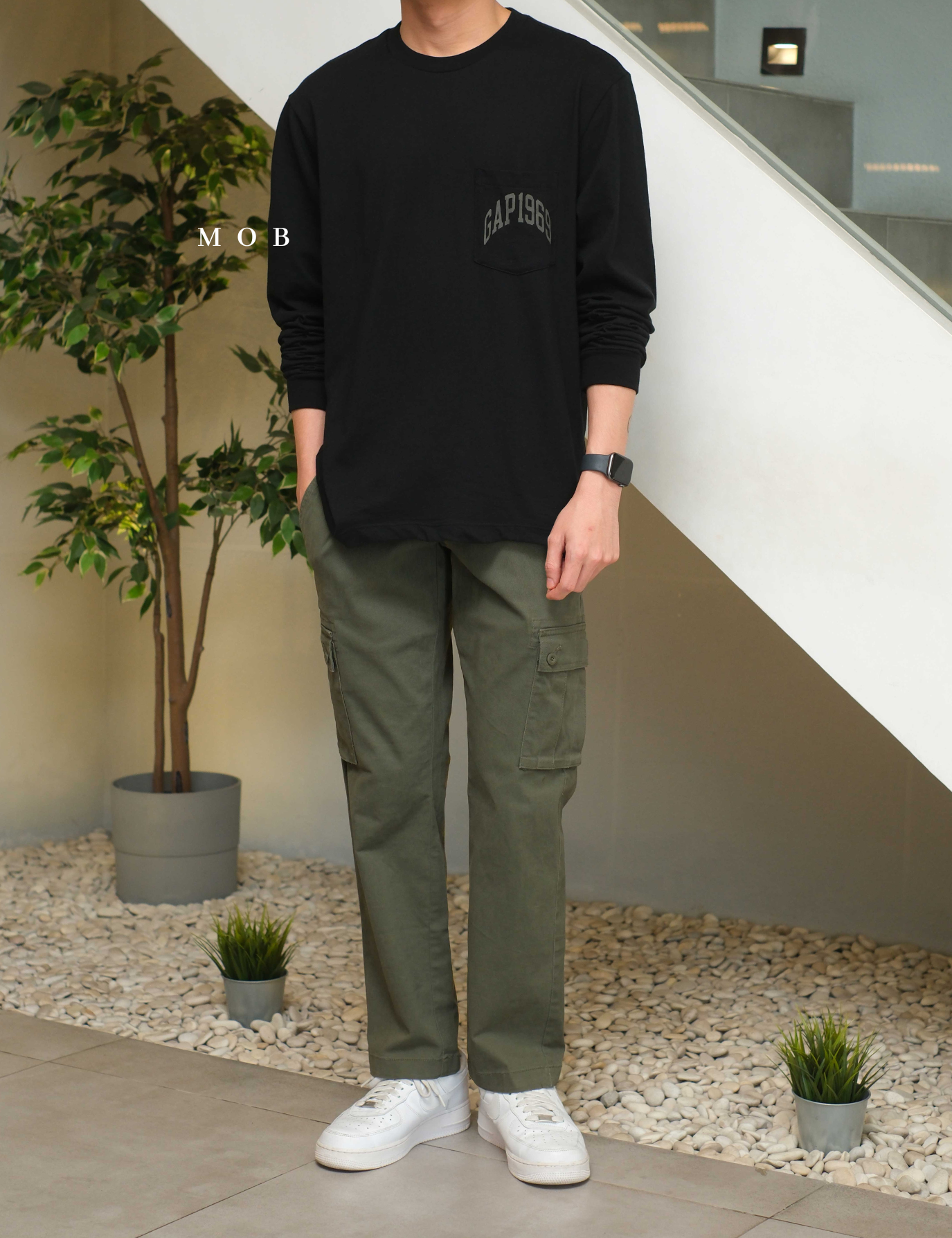 GPLST08002A 1969 Arch Logo Pocket LS Tee Black