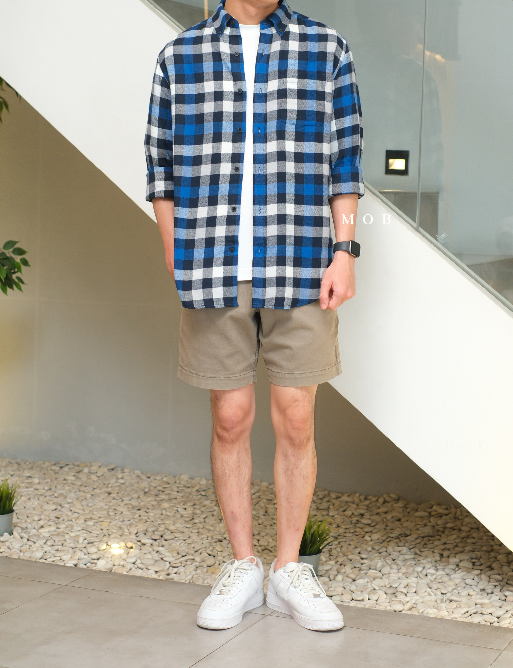 CNBLSS01003A Flannel LS Shirt Blue Black White Plaid
