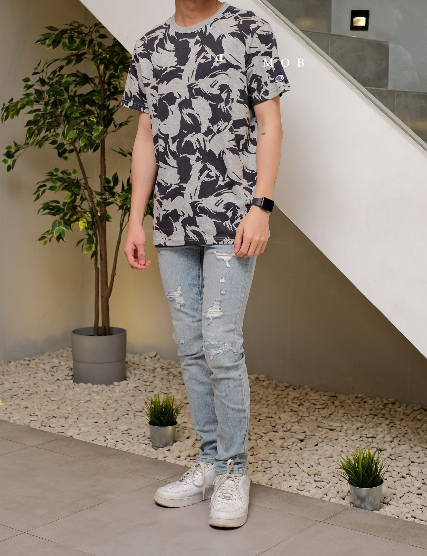 CHMPSST2102B Brushstroke Camo SS Tee Grey Black