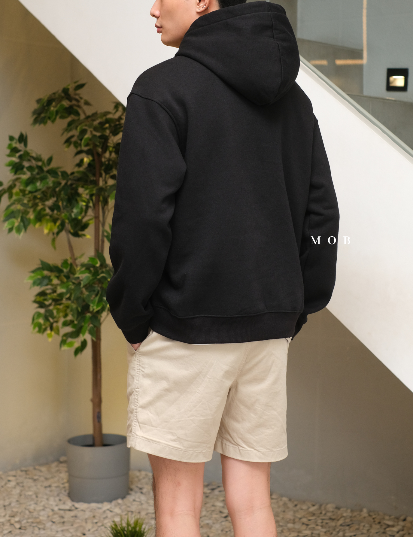 HMHOD02002A Loose Basic Pullover Hoodie Black