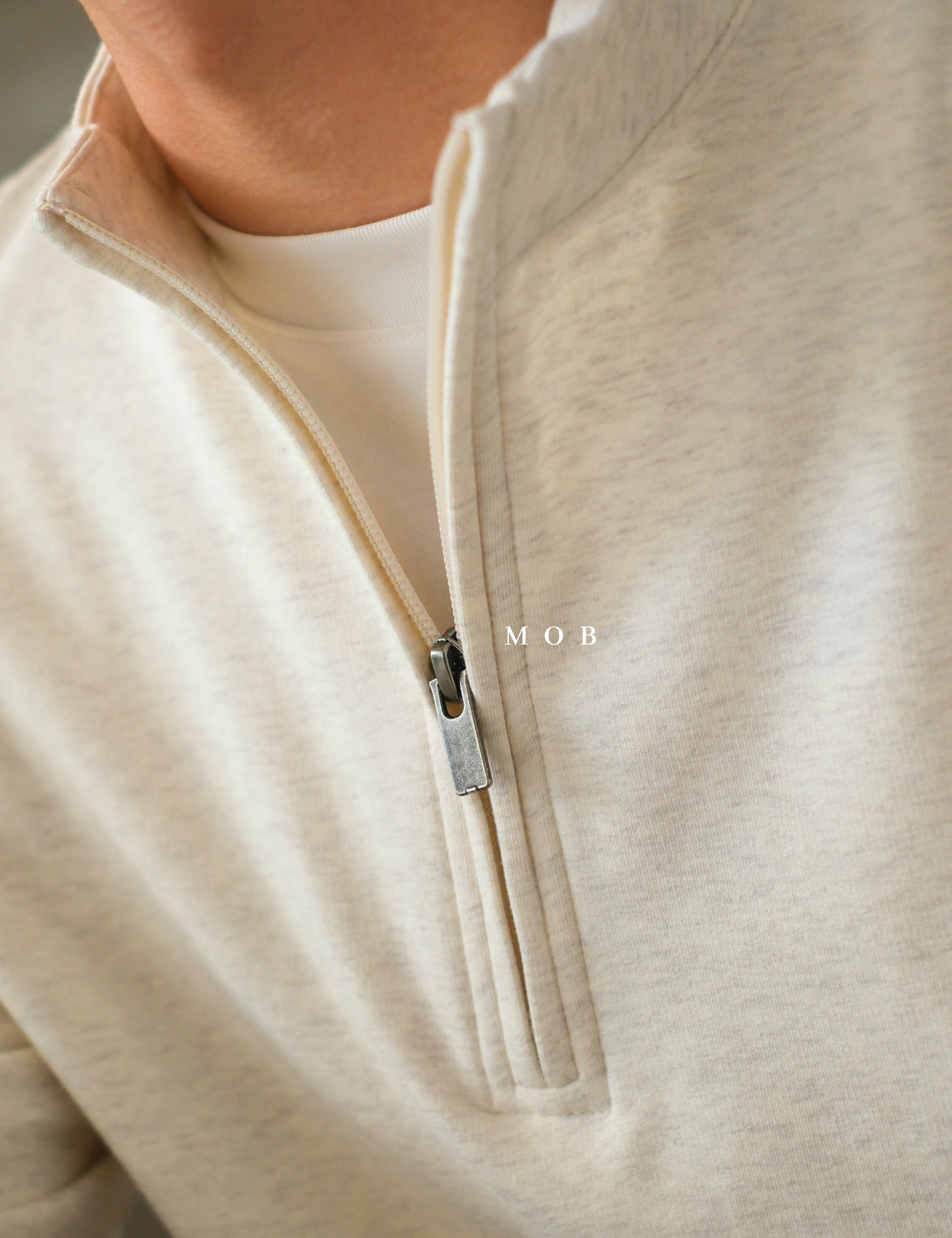 GFW01SWO001-001 1/4 Zip French Terry Sweatshirt Ivory White