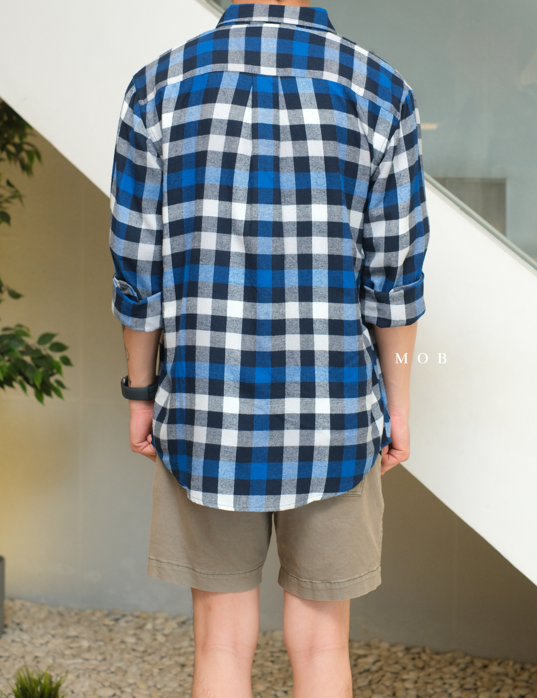 CNBLSS01003A Flannel LS Shirt Blue Black White Plaid