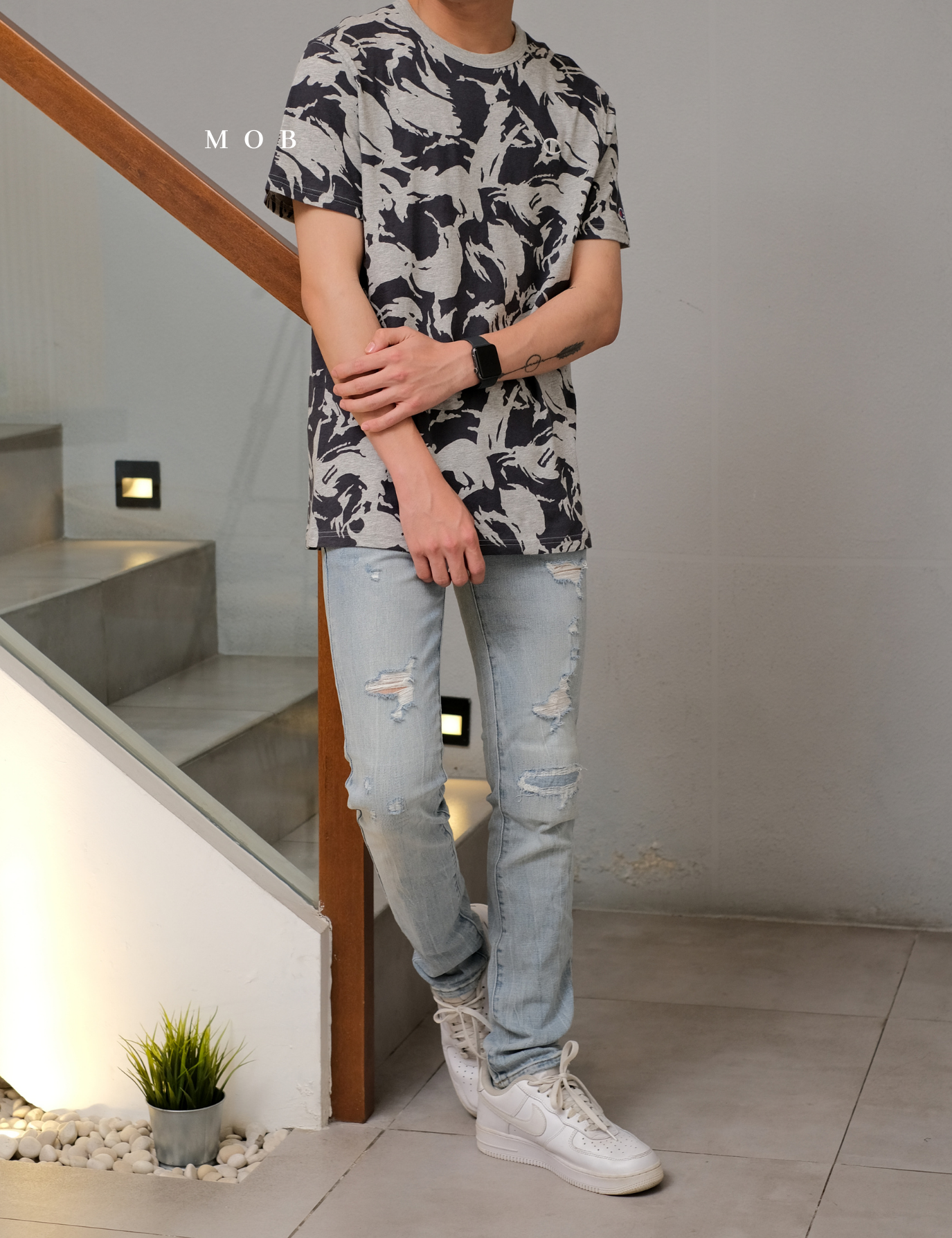 CHMPSST2102B Brushstroke Camo SS Tee Grey Black