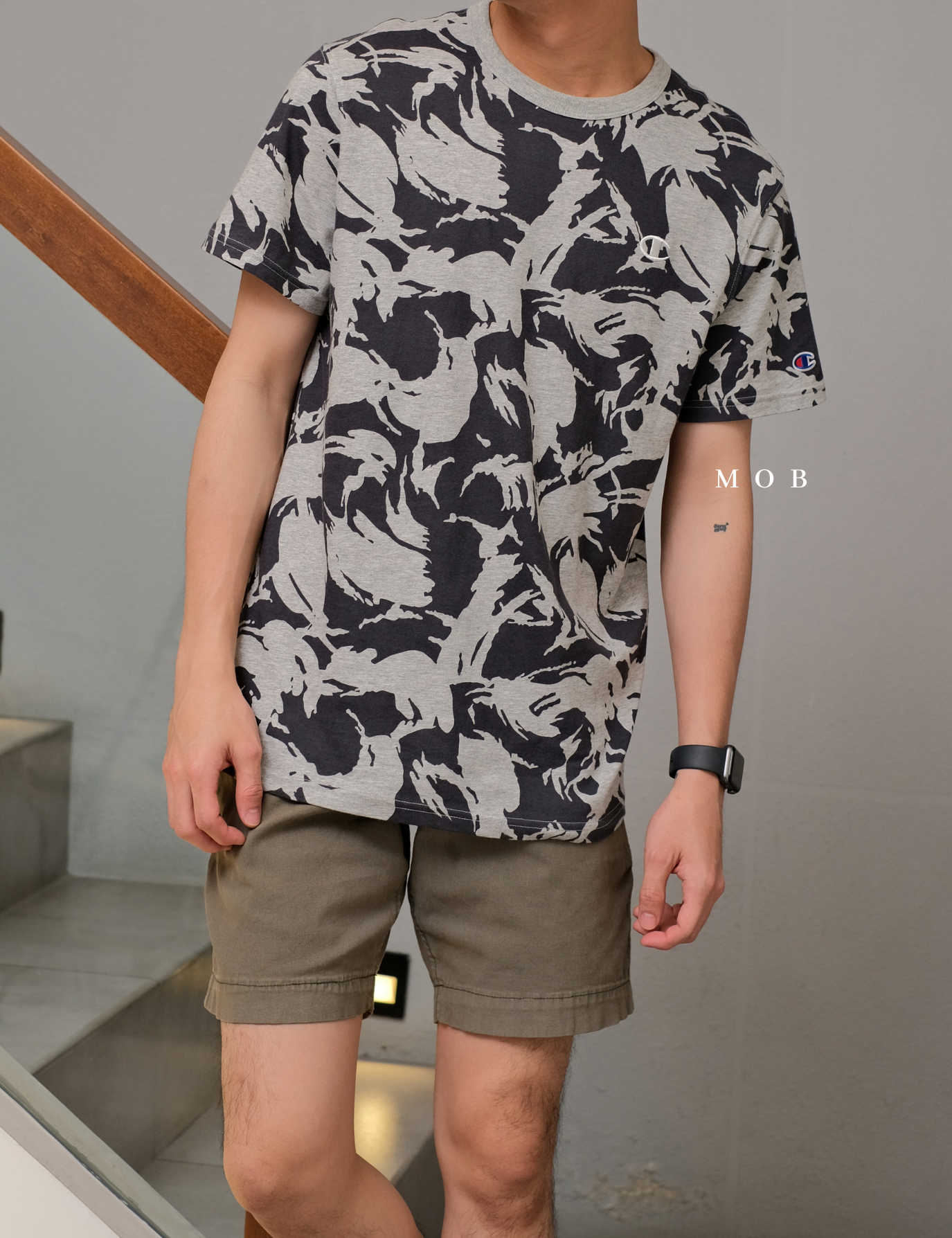 CHMPSST2102B Brushstroke Camo SS Tee Grey Black