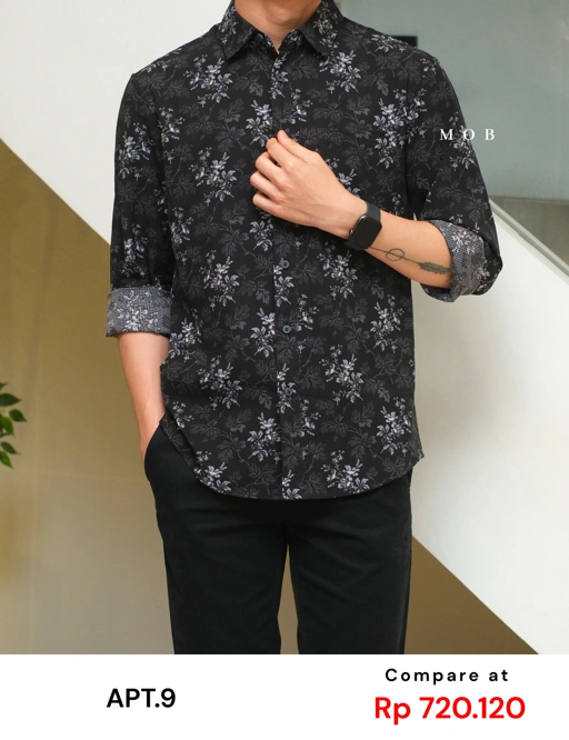 APTLSS01002 Slim Performance LS Shirt Black Grey Floral