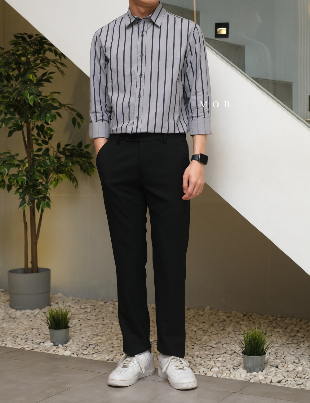 LZLSS01004A Slim LS Shirt Grey Stripe