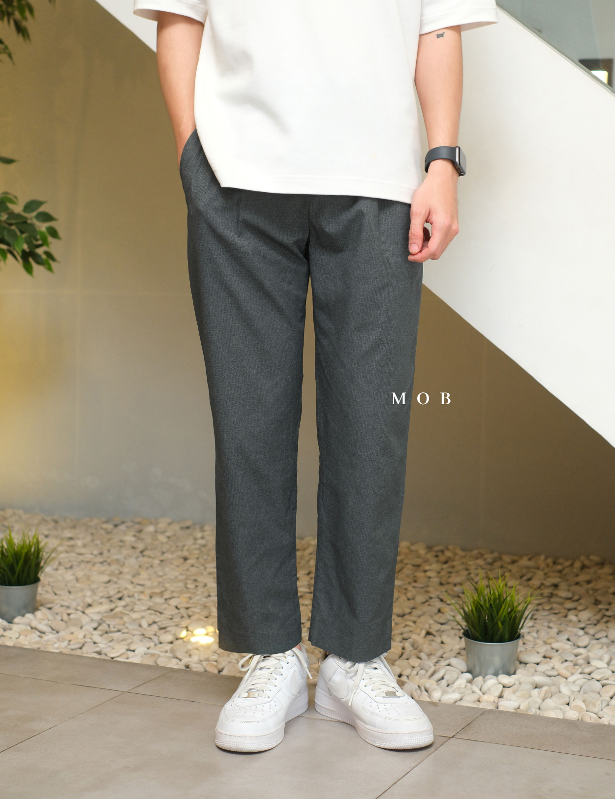 TOPPT02001 Ankle Pants Dark Grey Textured