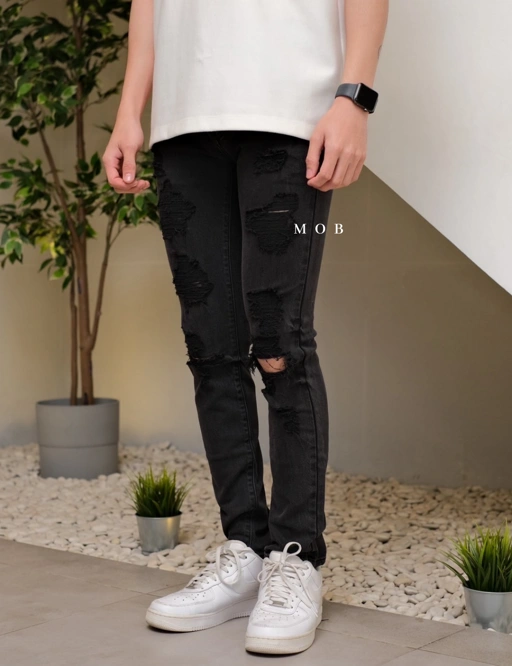 Image of PCSPT01003 BLACK Ripped Skinny Jeans