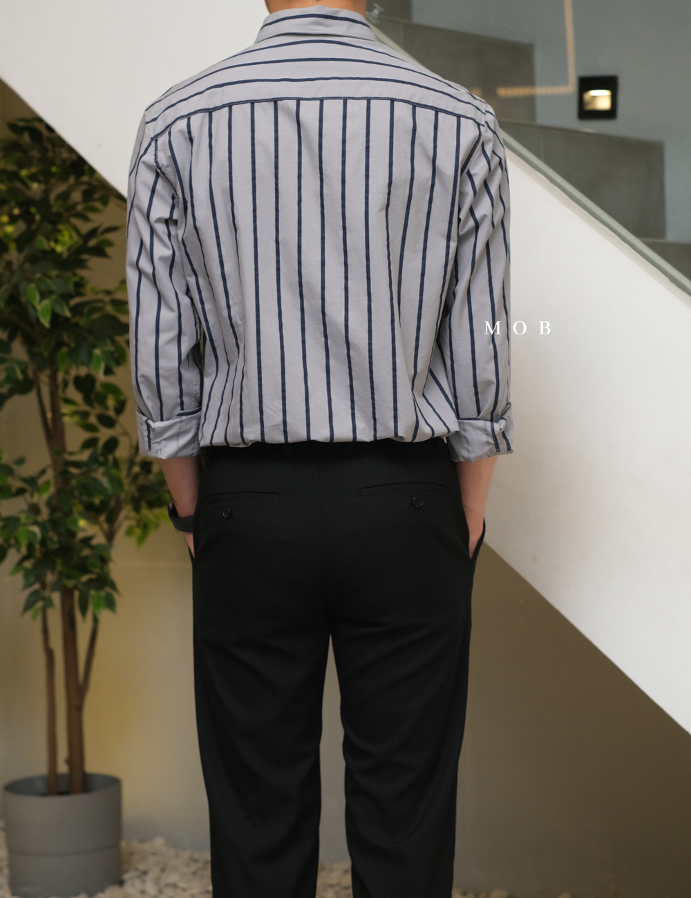 LZLSS01004A Slim LS Shirt Grey Stripe