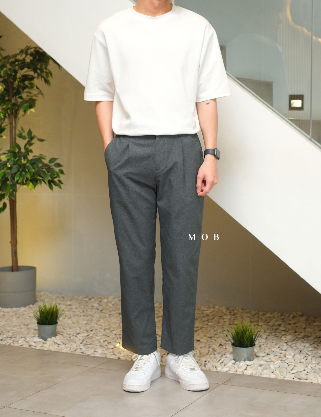 TOPPT02001 Ankle Pants Dark Grey Textured