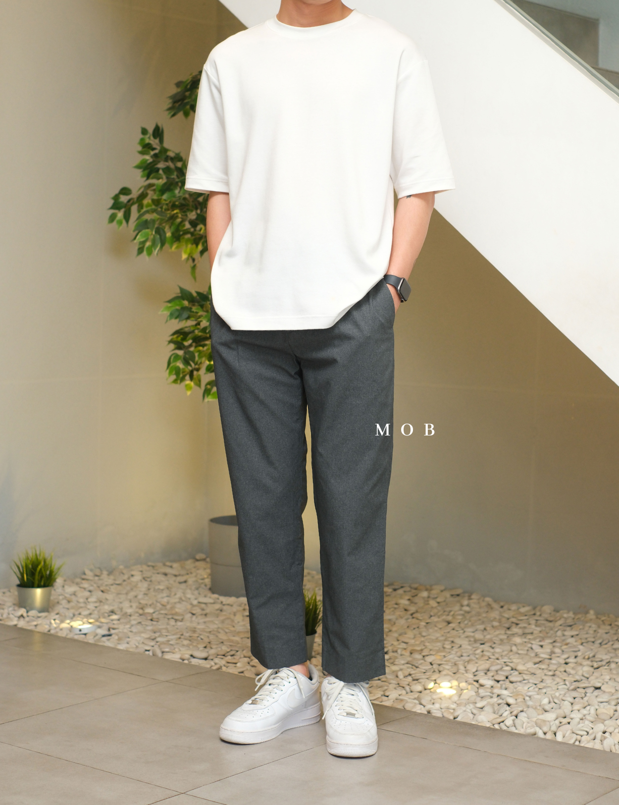 TOPPT02001 Ankle Pants Dark Grey Textured