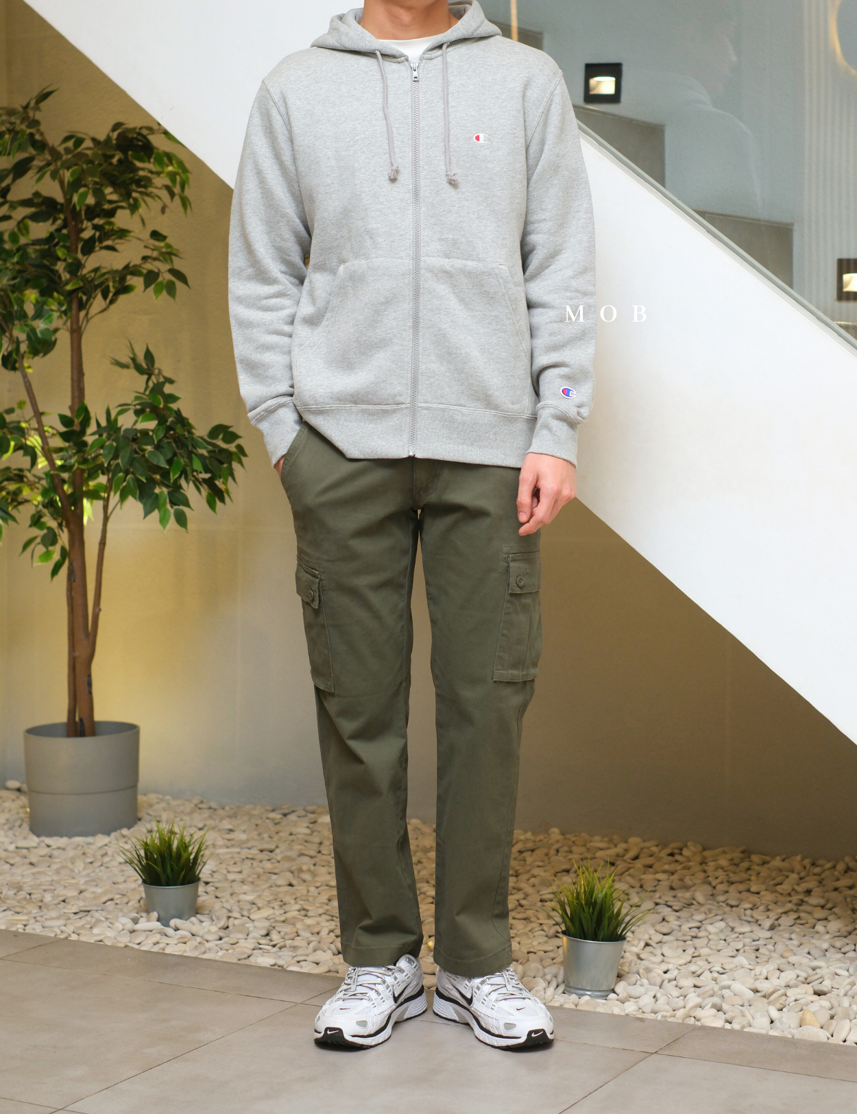 CHMPFZ05001A Basic Small Logo Full Zip Hoodie Heather Grey