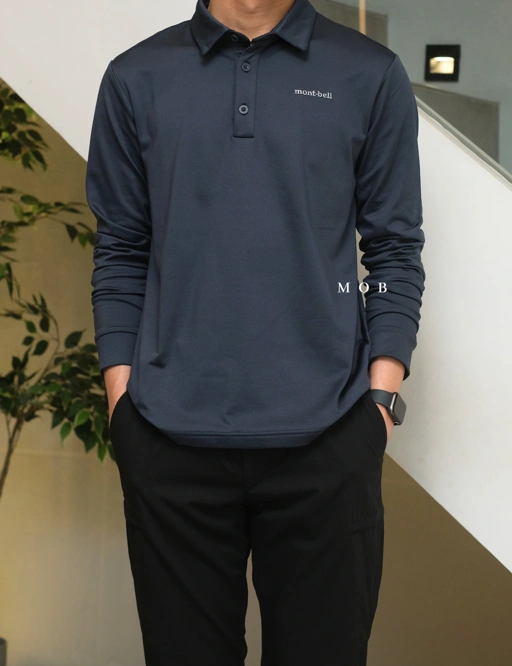 Image of MBLPLS01002 Back Collar Logo LS Polo Asphalt Grey