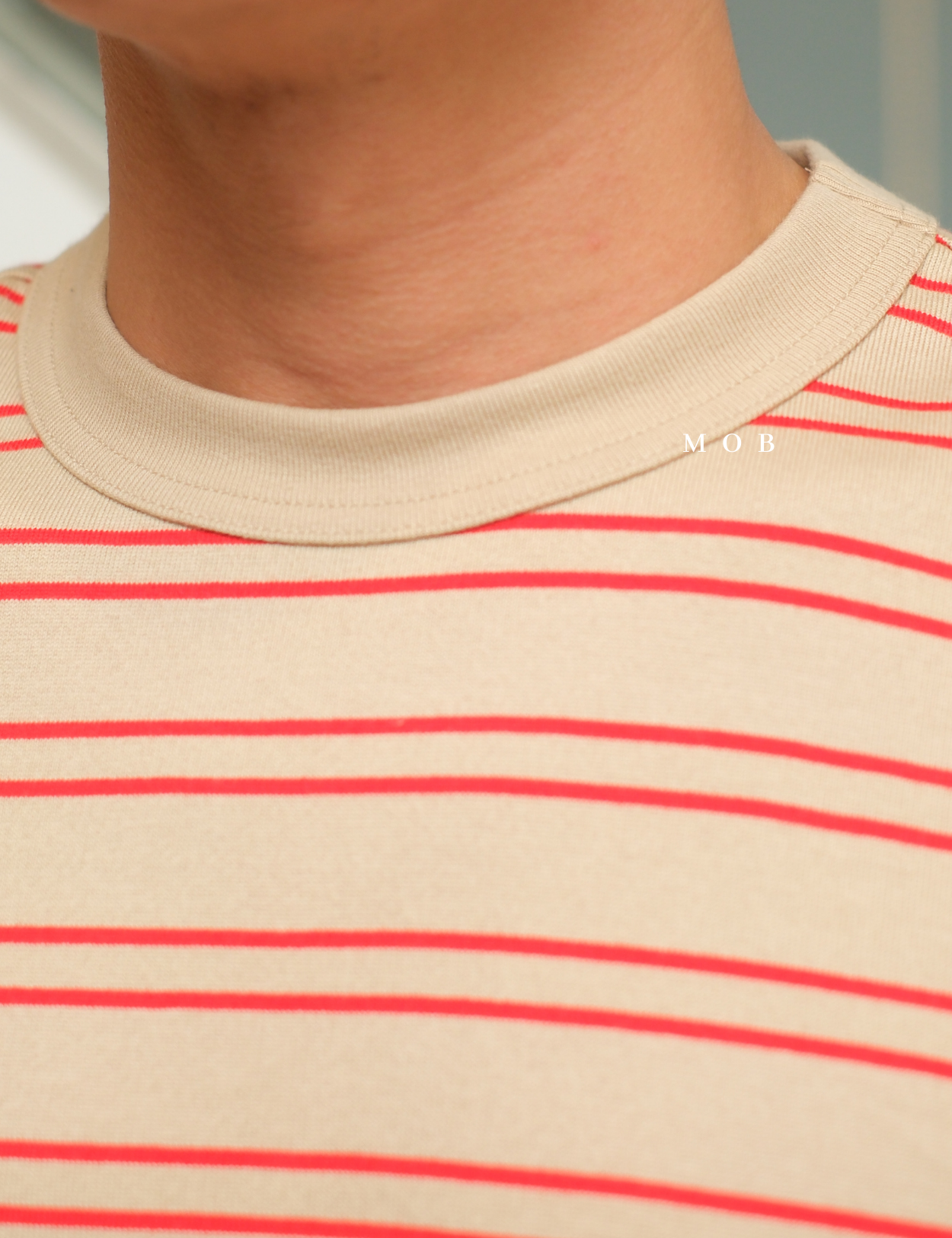 MODLST01001A Relaxed Stripe LS Tee Beige Red