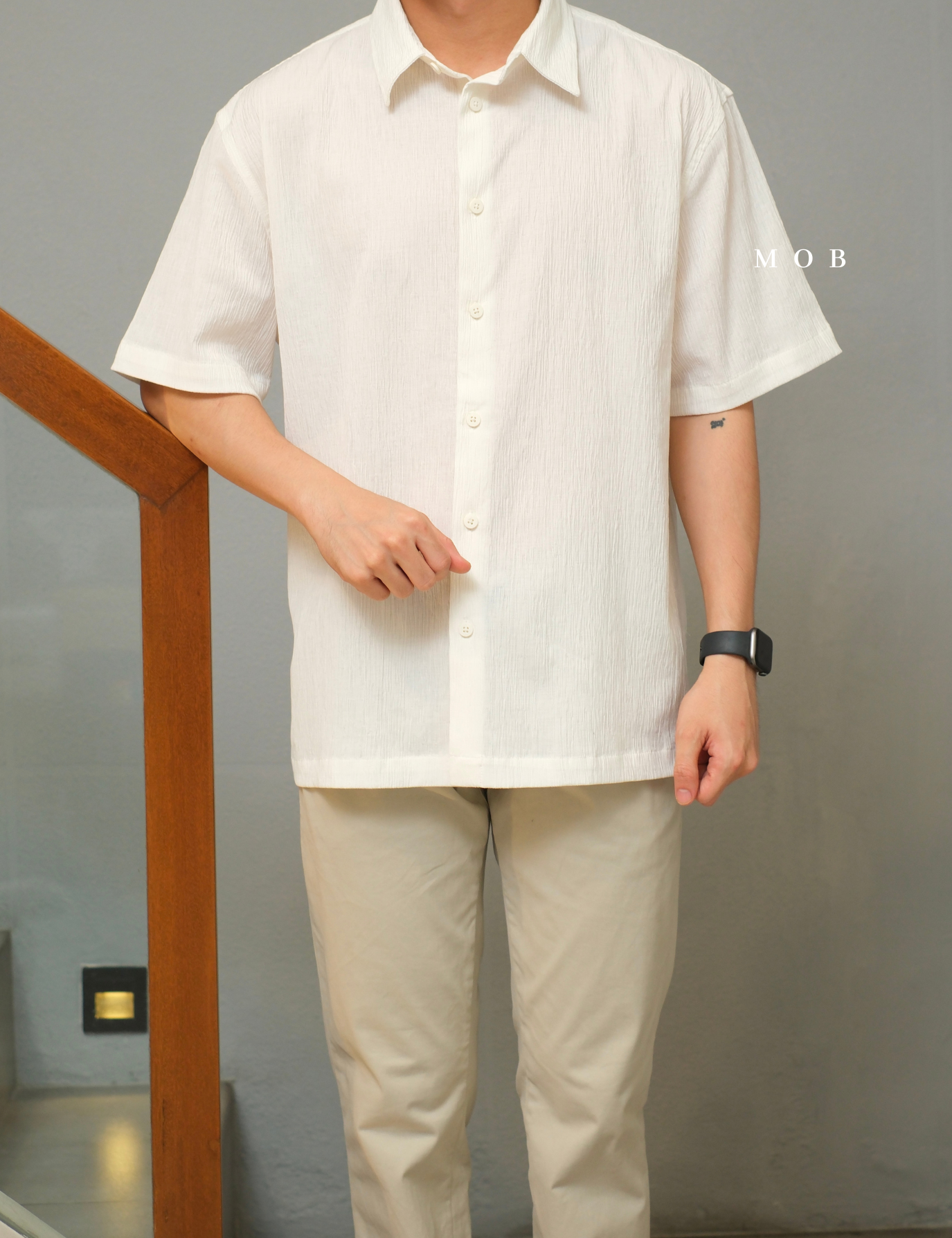 ICN01SSS001-001 Crinkled SS Shirt White 