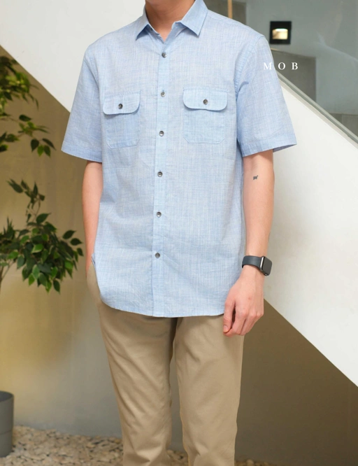 Image of AFSSS01001C Warren Pocket SS Shirt Light Blue Misty