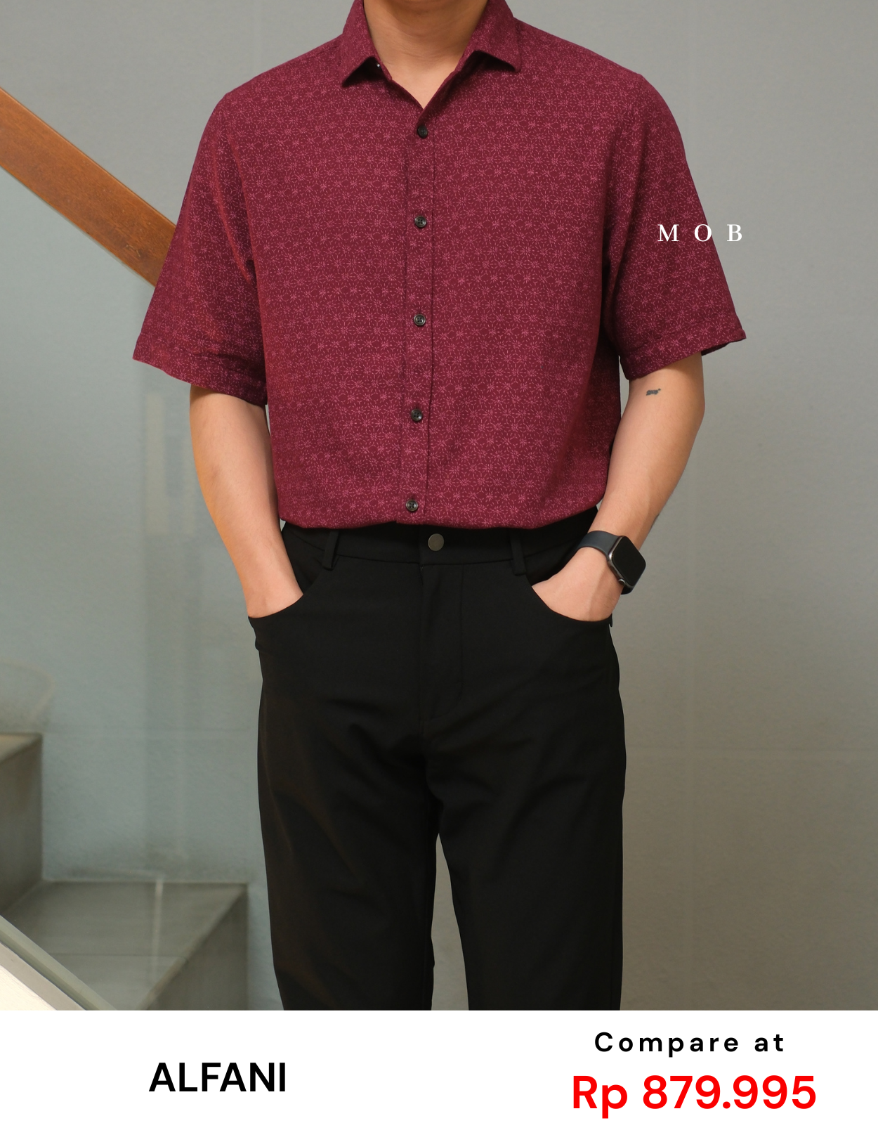 AFSSS01012 Pattern SS Shirt Maroon Batik Inspired