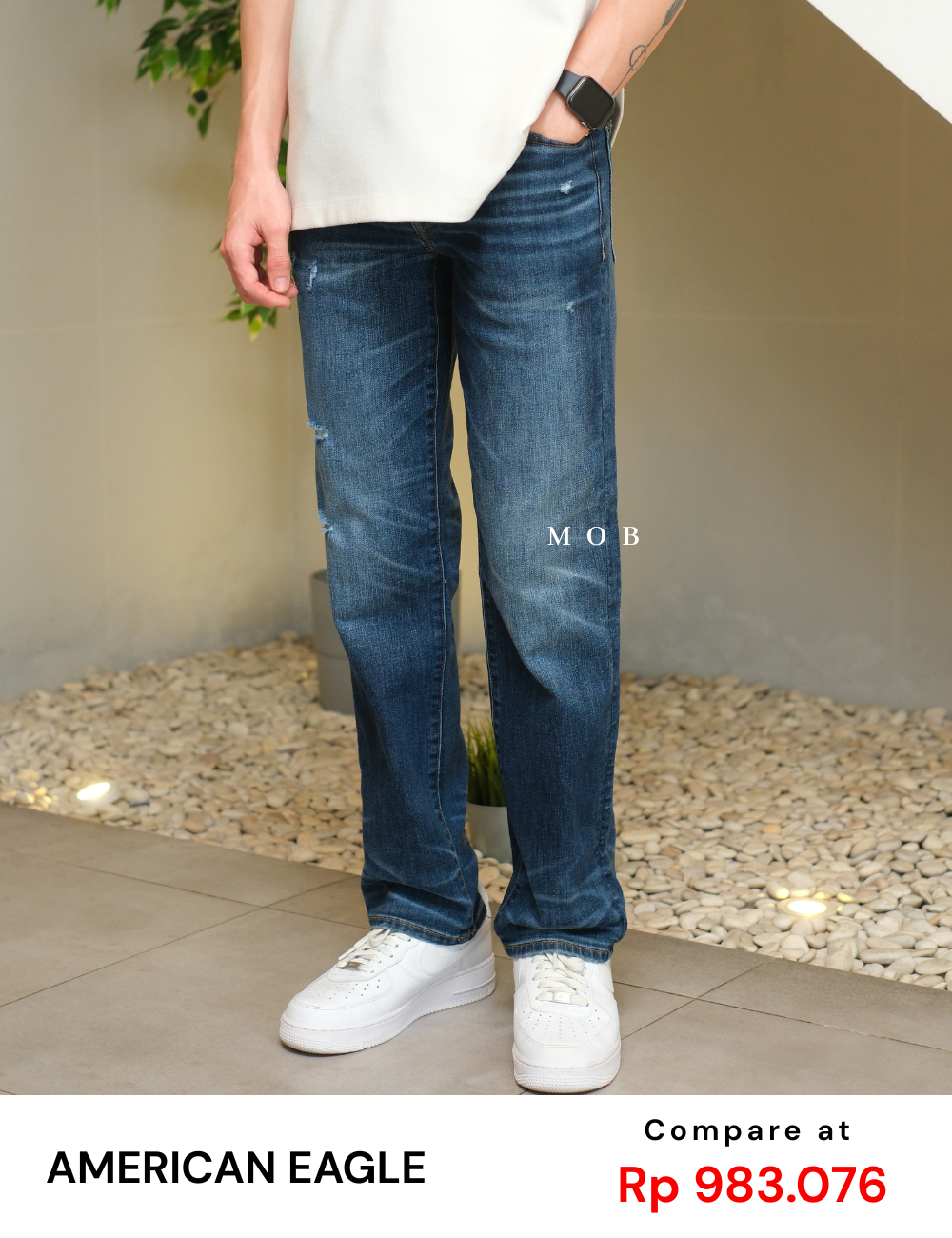 AEPT03002 AirFlex+ Original Straight Jeans Medium Blue SMALL Ripped