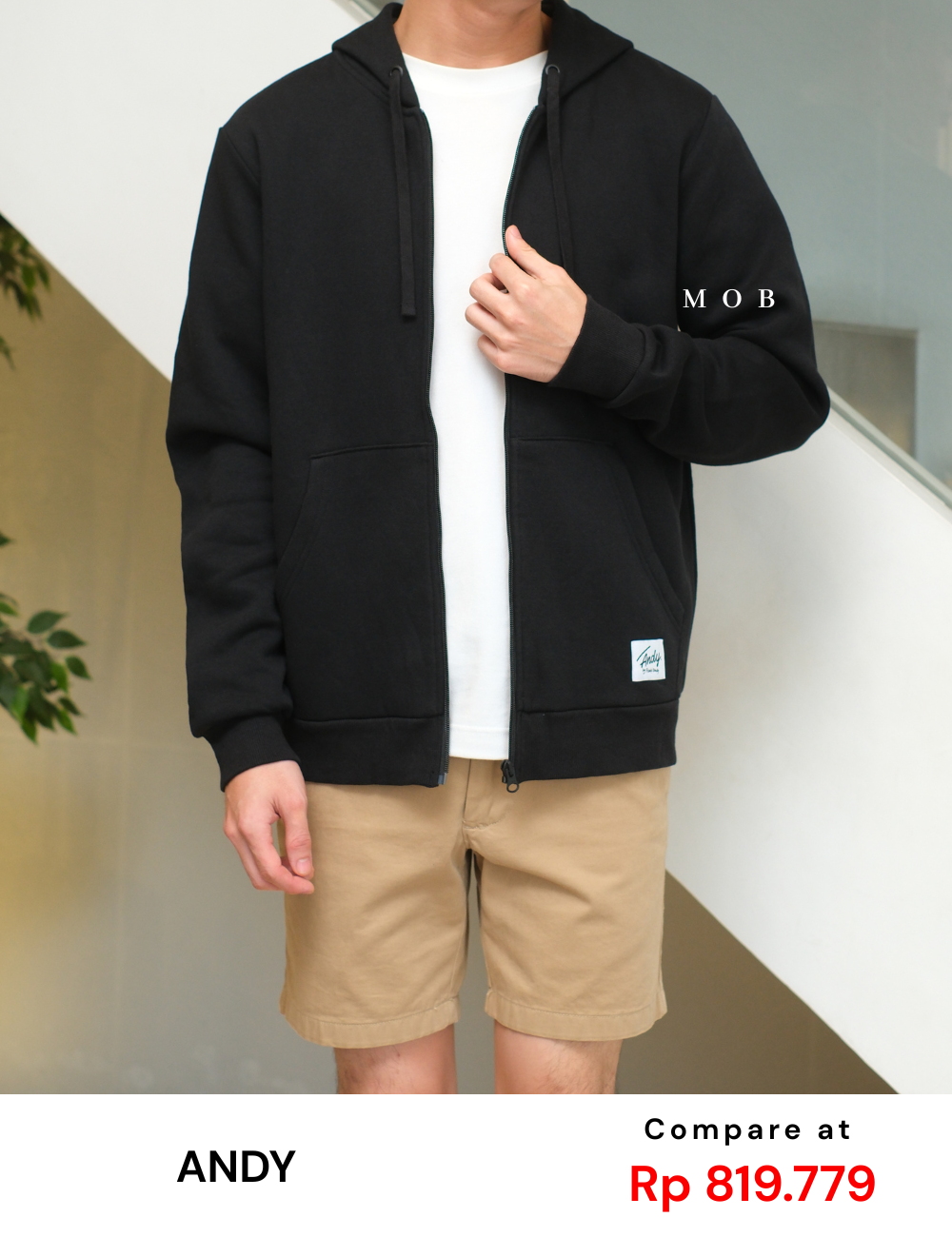 ANDFZ01001 Basic Full Zipper Hoodie Black