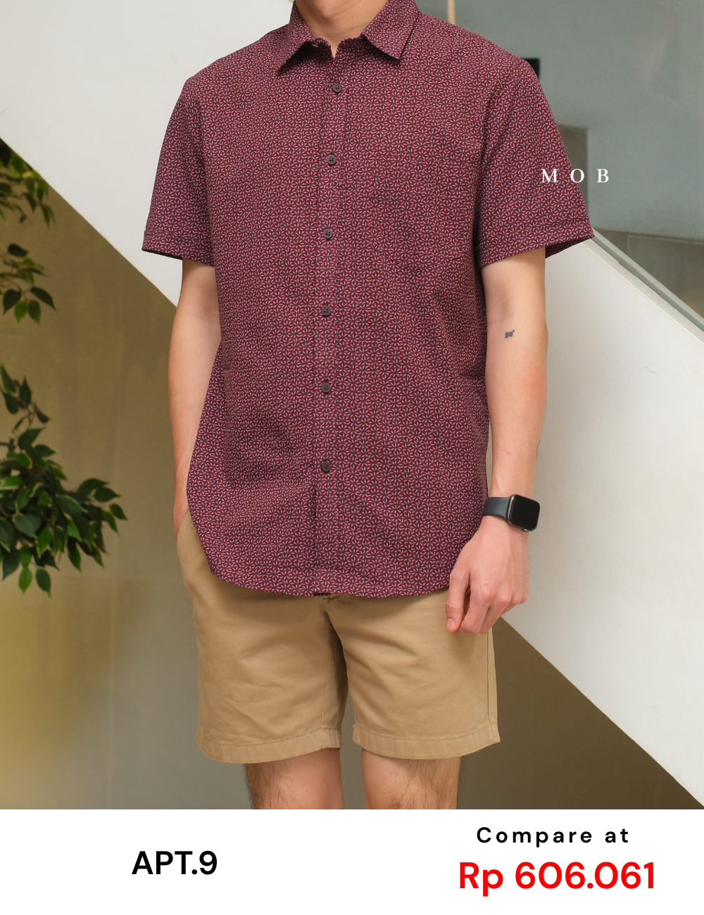 APTSSS03003 Slim Performance SS Shirt Maroon Pattern