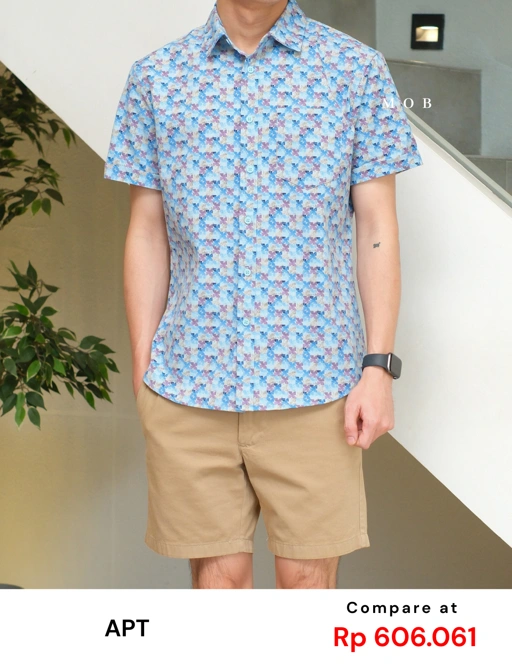 Image of APTSSS01003 Slim Performance SS Shirt Blue Pink Flower