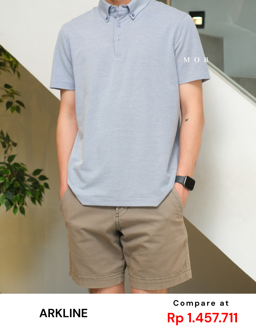 ARK01SSP017 Hybrid Button Down Collar Polo Shirt Blue Horizon