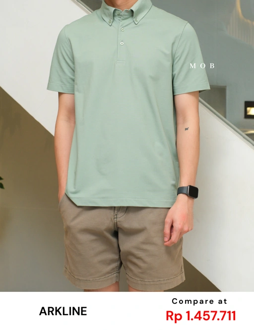 ARK01SSP015 Hybrid Button Down Collar Polo Shirt Palm Green