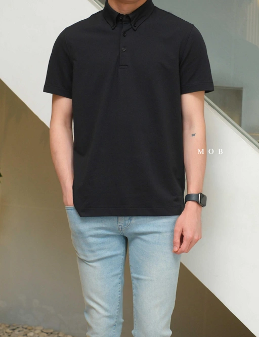 Image of ARKPSS03002 Hybrid Button Down Collar Polo Shirt Grey Black