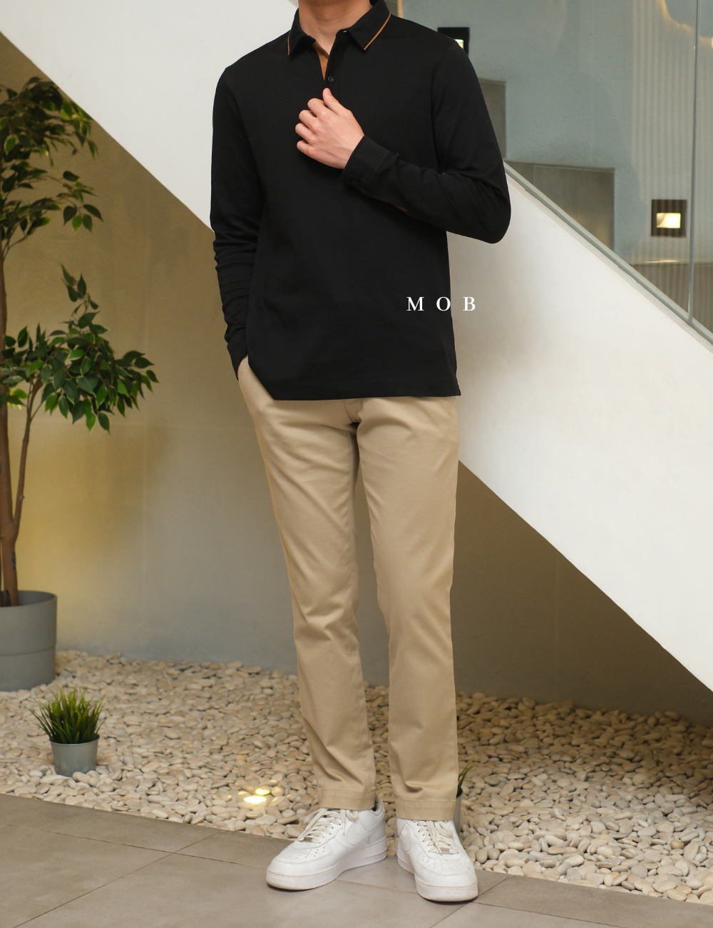 ARK01LSP019 Gentle Polo LS Shirt Obsidian Black