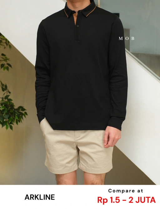 Image of ARK01LSP019 Gentle Polo LS Shirt Obsidian Black