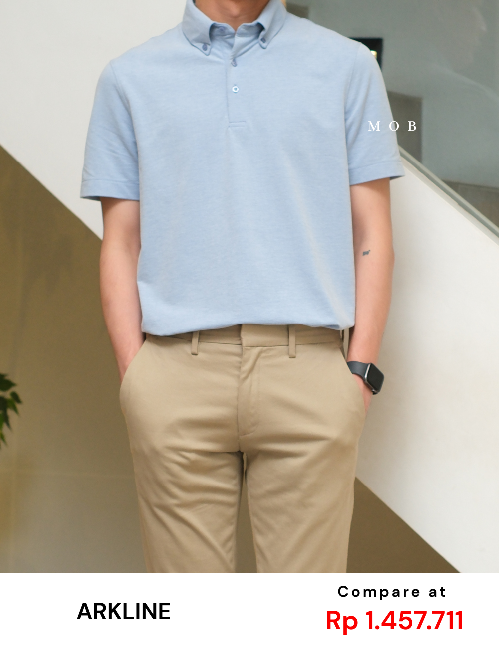 ARK01SSP018 Hybrid Button Down Collar Polo Shirt Glacier Blue