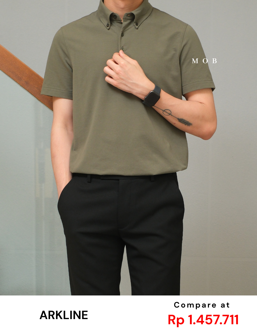 ARK01SSP014 Hybrid Button Down Collar Polo Shirt Olive Forest
