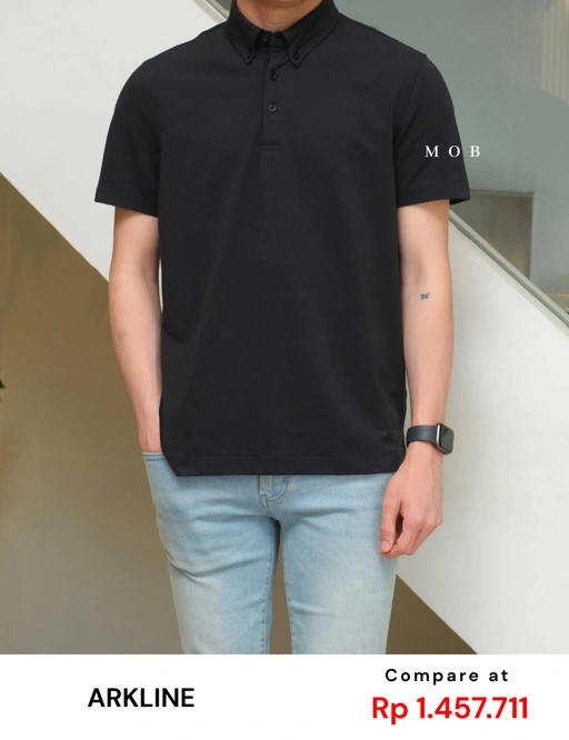 ARK01SSP011 Hybrid Button Down Collar Polo Shirt Grey Black