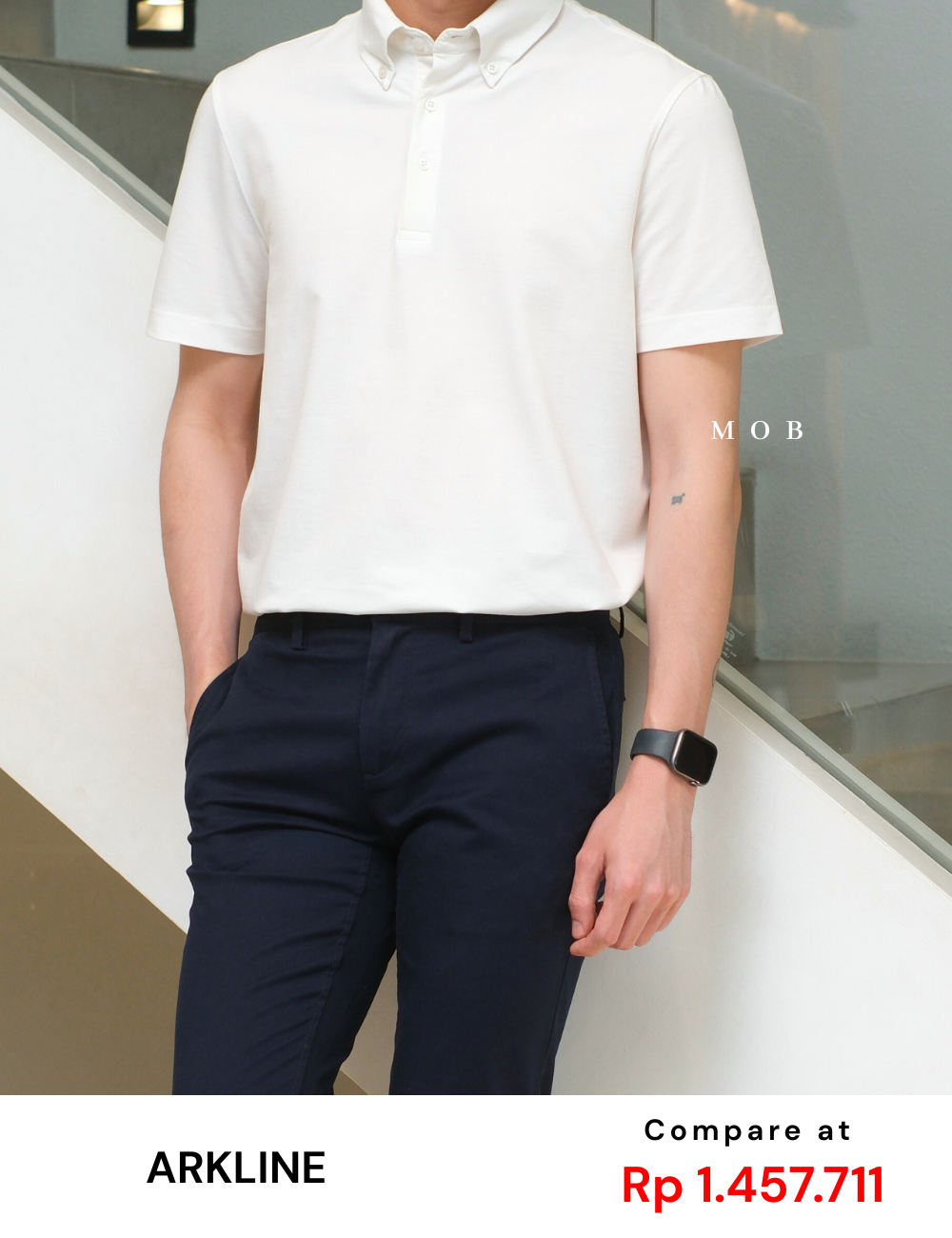 ARK01SSP013 Hybrid Button Down Collar Polo Shirt White