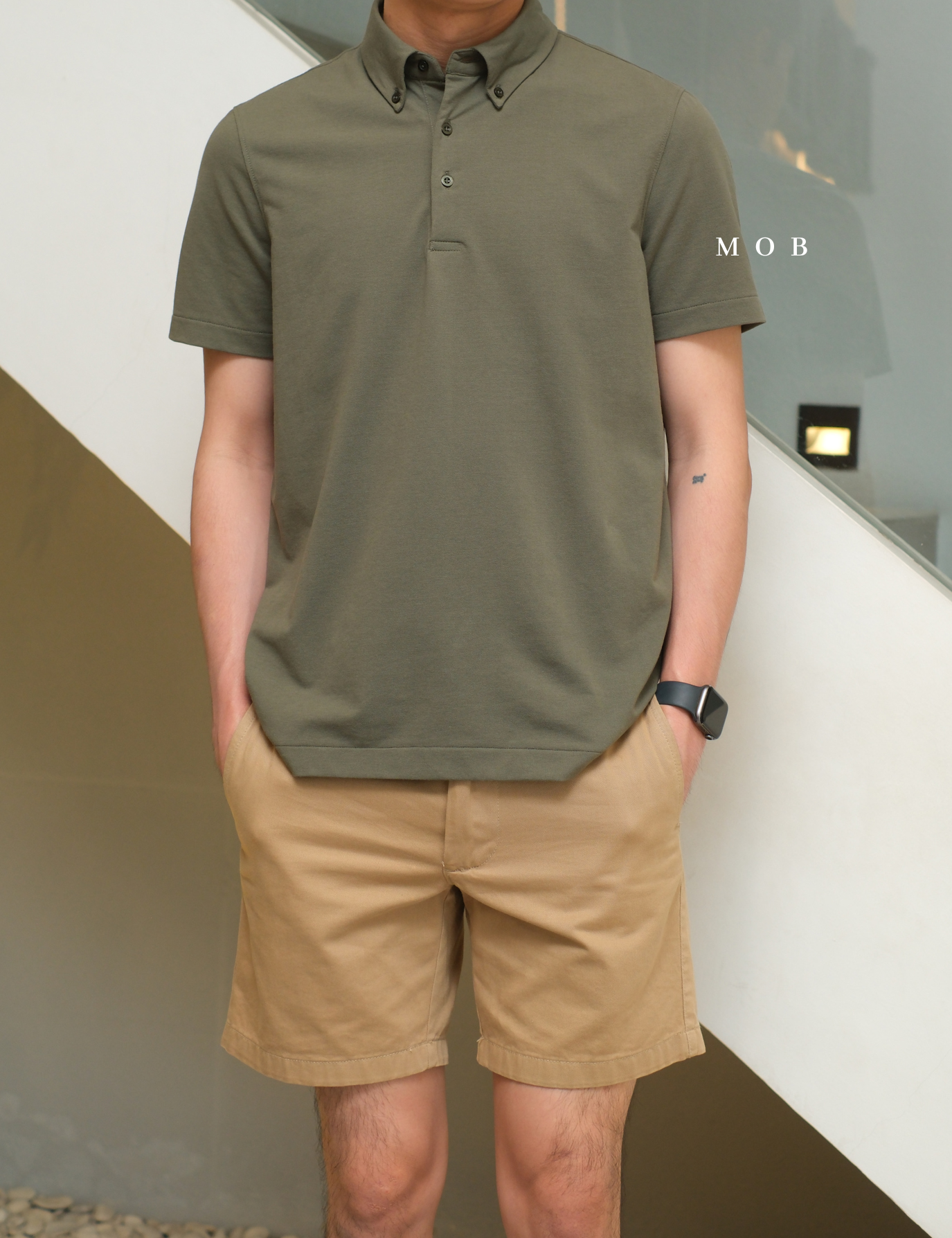 ARK01SSP014 Hybrid Button Down Collar Polo Shirt Olive Forest