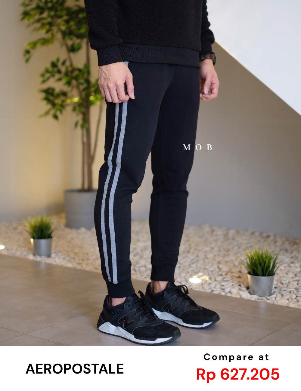 ARJP01001B Black with Grey Side Stripe Jogger