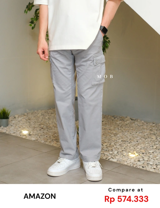 Image of [BEST DEAL!] AZEPT05008 Straight Fit Cargo Pants Cloud Grey 