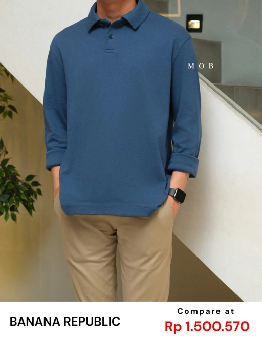 Image of BRPLS01001 Luxe Touch Performance LS Polo Pasific Blue
