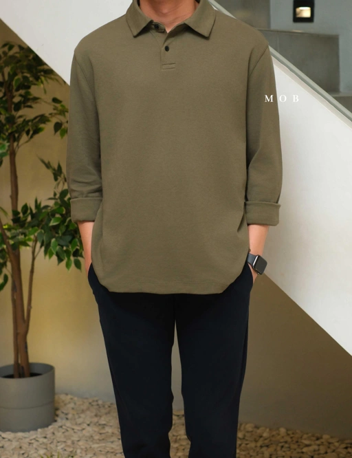 Image of BRPLS01002 Luxe Touch Performance LS Polo Olive