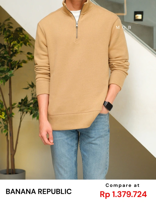 Image of BRJ03001 Quarter Zip Double Knit Tan