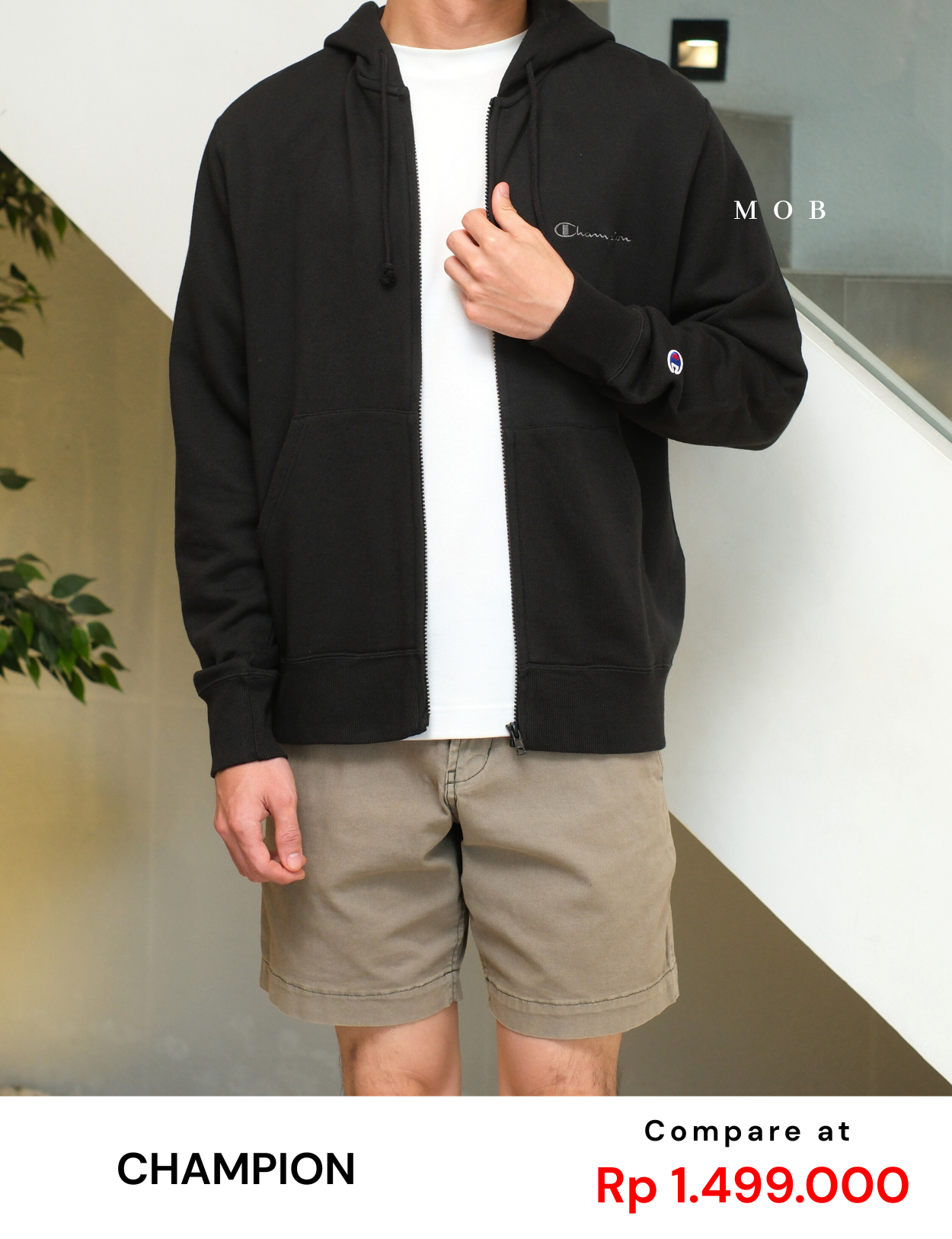 CHMPFZ04003 Script Logo Full Zip Hoodie Black