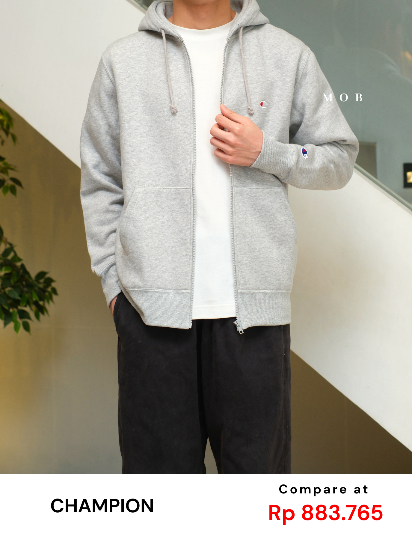 CHMPFZ05001A Basic Small Logo Full Zip Hoodie Heather Grey