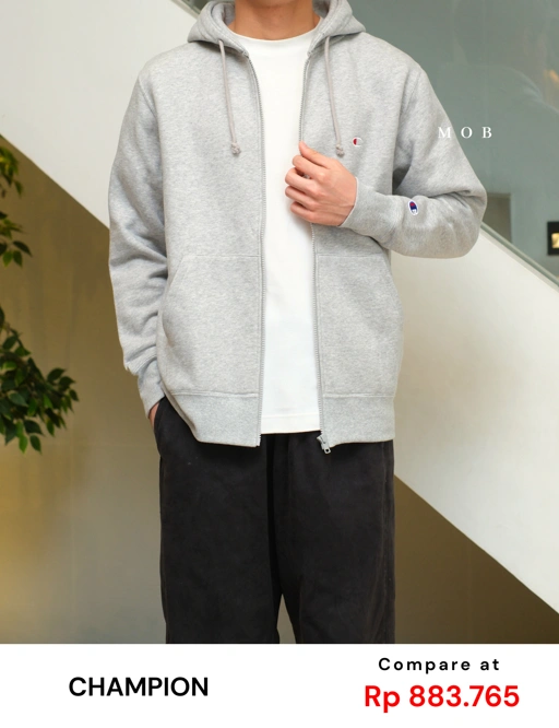 Image of CHMPFZ05001A Basic Small Logo Full Zip Hoodie Heather Grey