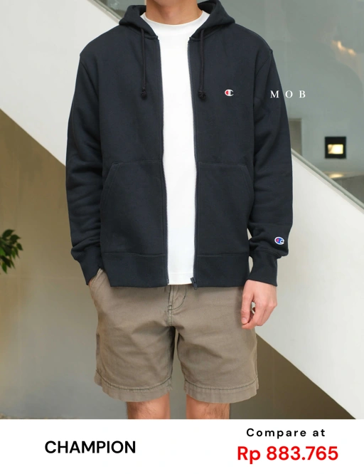 Image of CHMPFZ05001C Basic Small Logo Full Zip Hoodie Midnight Navy