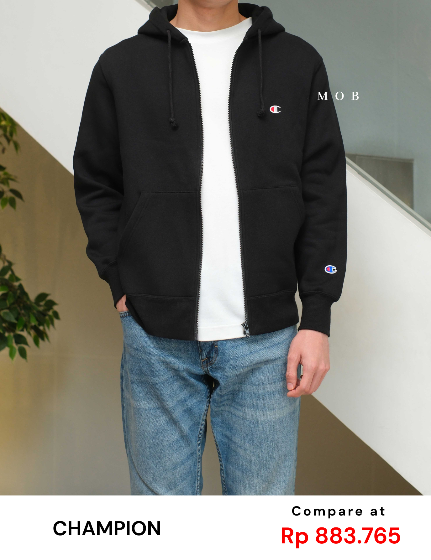 CHMPFZ05001D Basic Small Logo Full Zip Hoodie Black