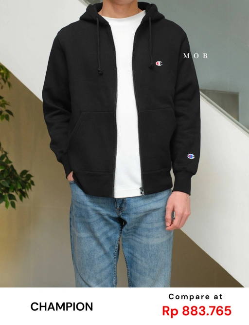 Image of CHMPFZ05001D Basic Small Logo Full Zip Hoodie Black