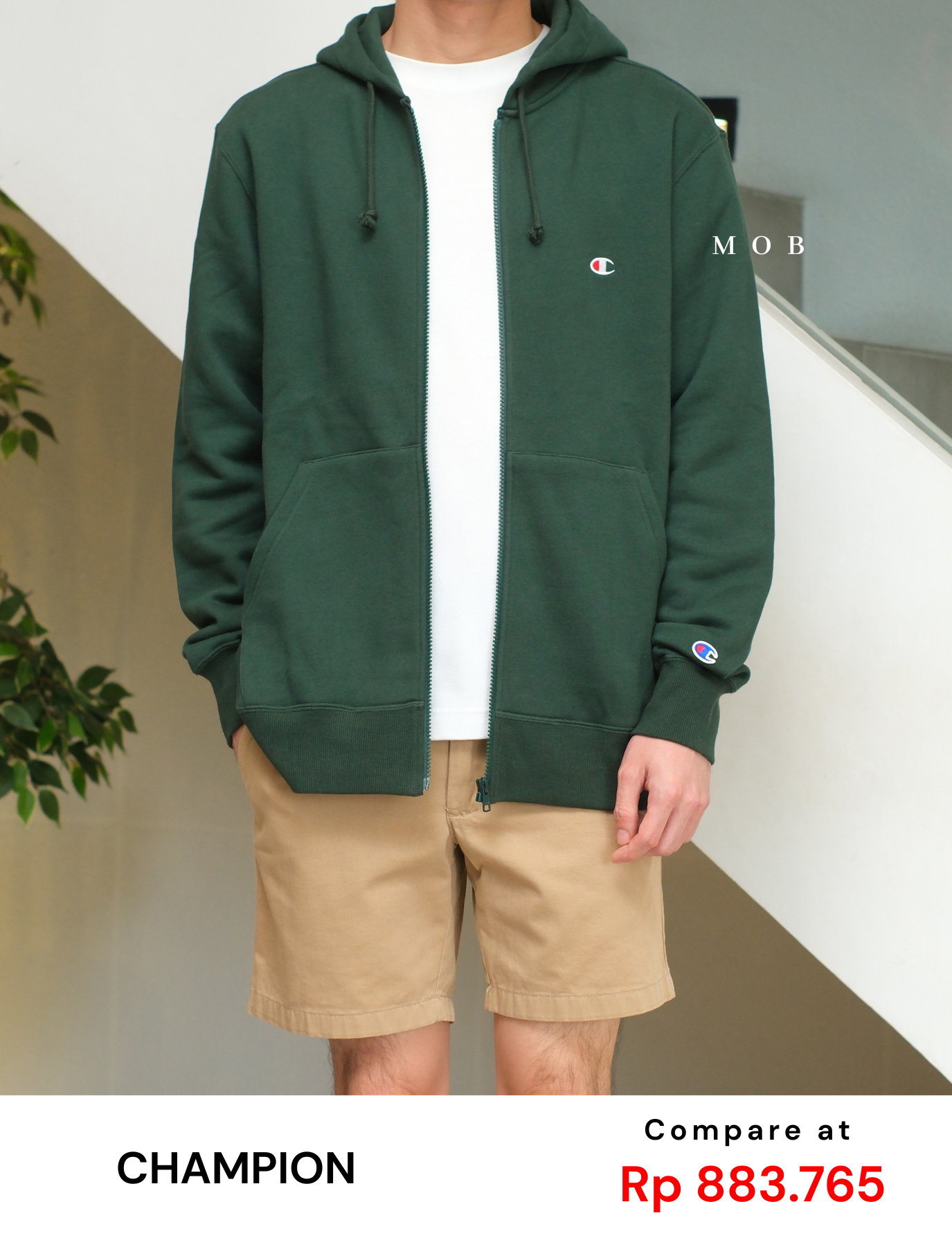 CHMPFZ05001E Basic Small Logo Full Zip Hoodie Green