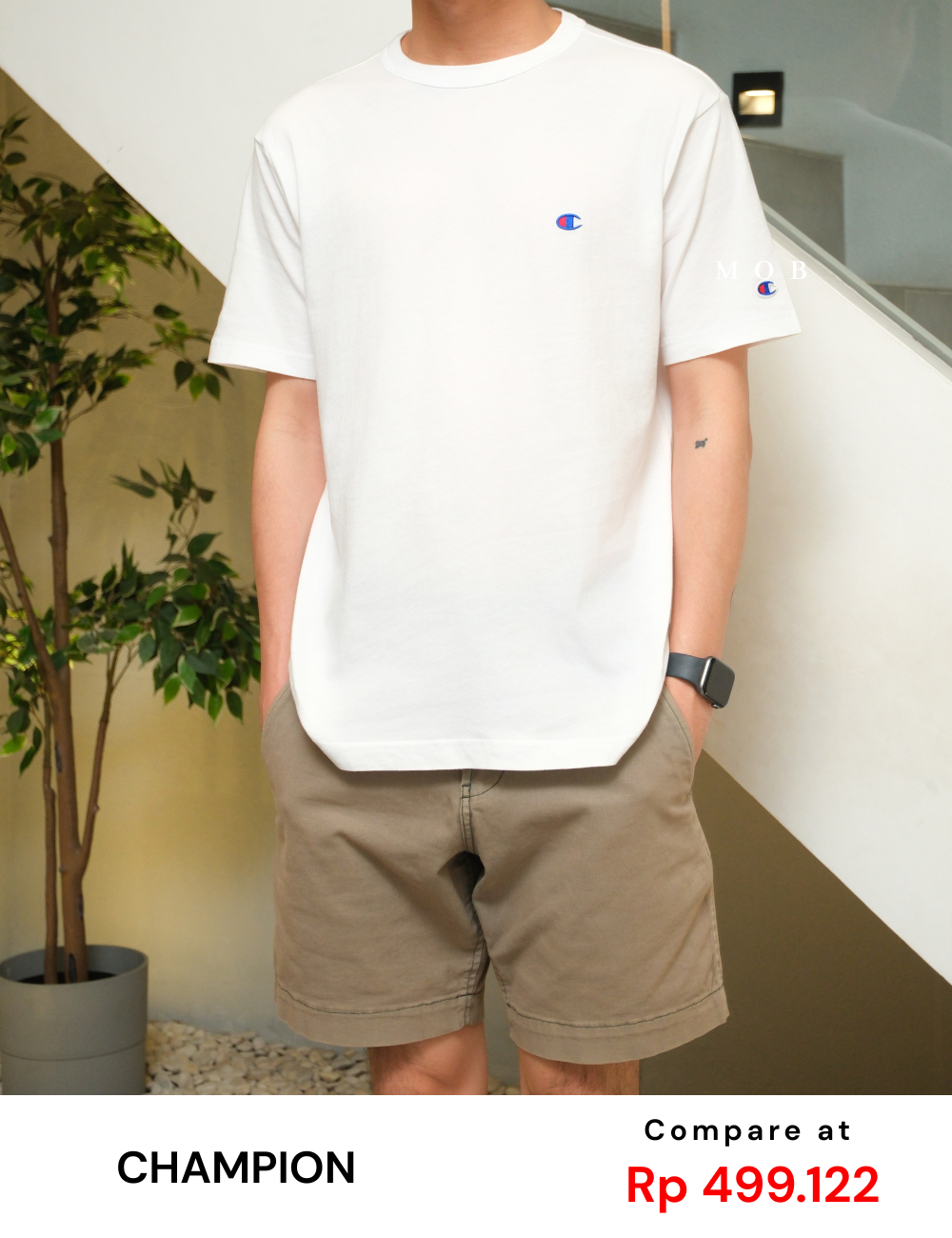 CHMPSST2404A C Small Logo Blue Red SS Tee White